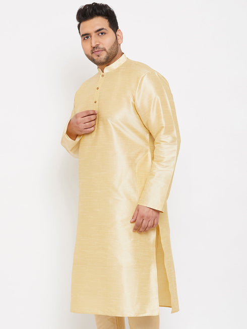 Vastramay Men's Plus Size Gold Silk Blend Kurta